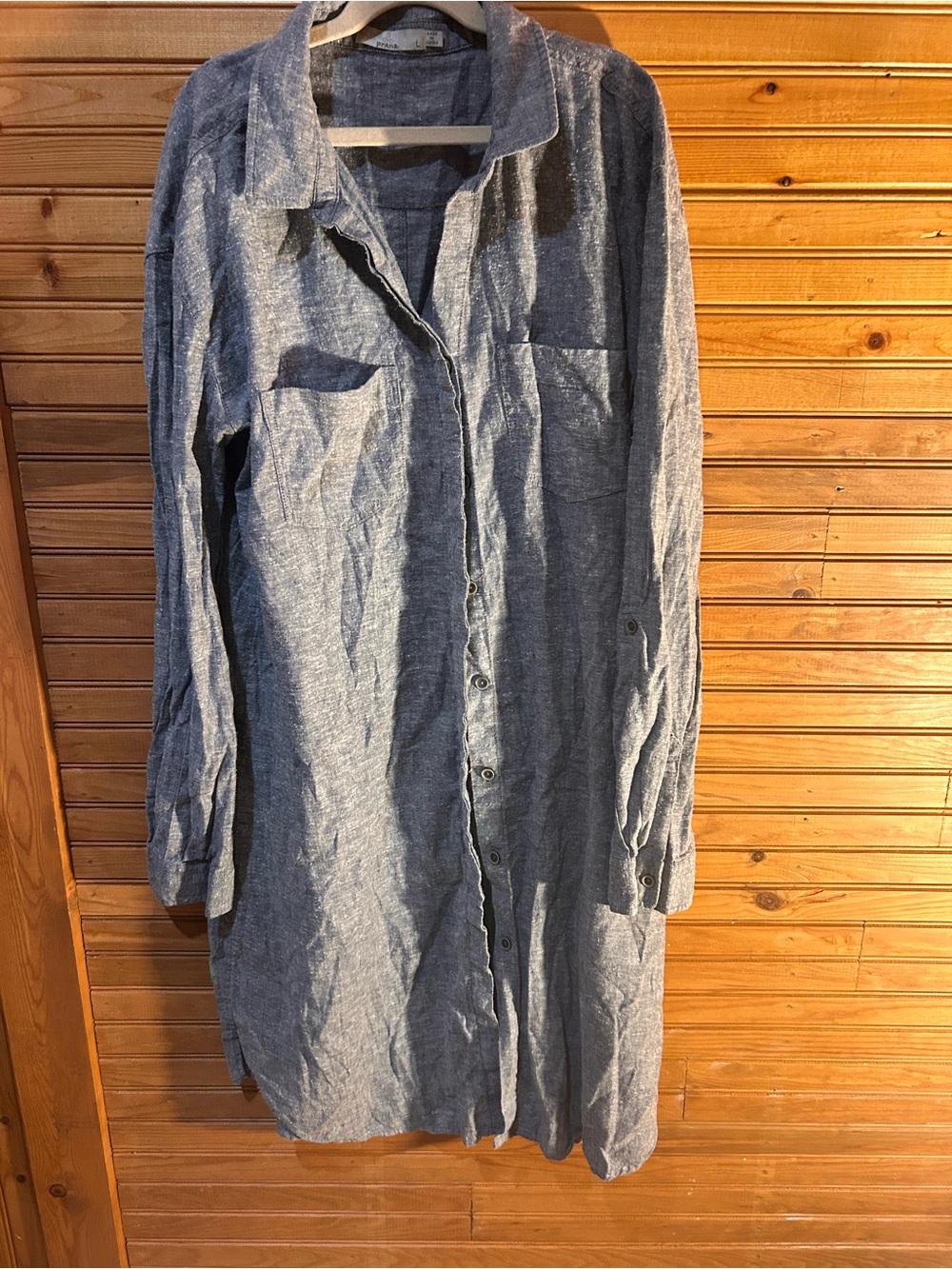 Prana women’s  Casual Long Button-Down Shirt in Grey